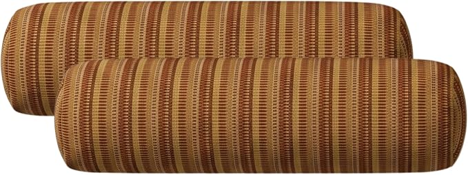 RSH DECOR: Sunbrella Neck Roll Pillows Set of 2 | 24” x 8” | Outdoor Bolster for Patio, Deck, Porch, or Poolside Chairs | Fade & Water-Resistant | Made in USA (Limelite Teak)