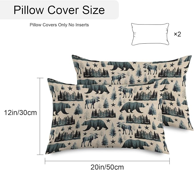 Vintage Bear Elk Cabin Outdoor Pillow Covers 20x12 Inch Lumbar Pillow Covers Set of 2 Waterproof Decorative Throw Pillow Cases Farmhousee Pine Tree Rustic Cushion Covers for Patio Furniture Garden