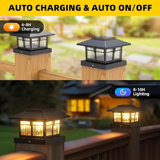 4x4 Solar Post Cap Lights, Classic Black, 2 Pack, Warm & Cool White | Fits 4x4 Wooden and Vinyl Posts,Fence Deck Post Lights,Edison-style bulb