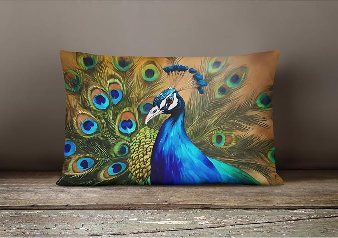 Caroline's Treasures DAC3255PW1216 Peacock Throw Pillow Machine Washable, Indoor Outdoor Decorative Pillow for Couch, Bed or Patio, 12HX16W