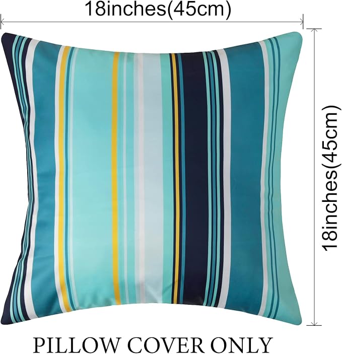 Pyonic Pack of 2 Outdoor Waterproof Throw Pillow Covers Light Blue Pillow Covers Decorative Square Cushion Cases for Patio Furniture Tent Garden Couch,18x18 Inches,Color Stripe