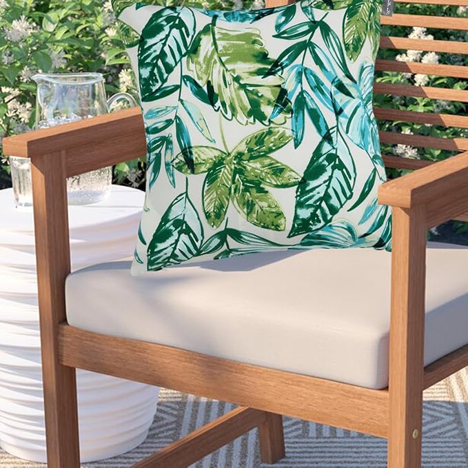 Waterproof Outdoor Throw Pillow Covers Set of 2,Home Decor for Garden Patio Furniture,Couch,Sofa 18 x18 Inch Decorative Pillows Cover Only,NO Insert(Palm Leaf)