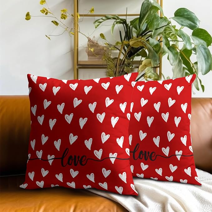 Valentine's Day Pillow Covers 20x20 Inch, Set of 2 Romantic Love Hearts Red Decorative Throw Pillowcases Square Cushion Cover for Couch Sofa Anniversary Engagement Gift Home Decor