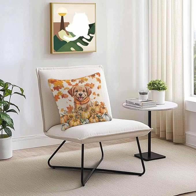 Orange Cute Dog Outdoor Waterproof Pillow Covers, Fall Pumpkins Maple Leaves Retro Pastoral Decorative Square Throw Pillowcase Sofa Cushion Sham for Patio/Couch/Chair, 24"x24" 2 Pack