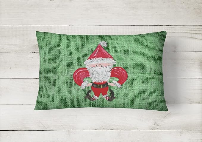 Caroline's Treasures 8746PW1216 Christmas Santa Fleur de lis Canvas Fabric Decorative Pillow Machine Washable, Indoor Outdoor Decorative Pillow for Couch, Bed or Patio, 12HX16W