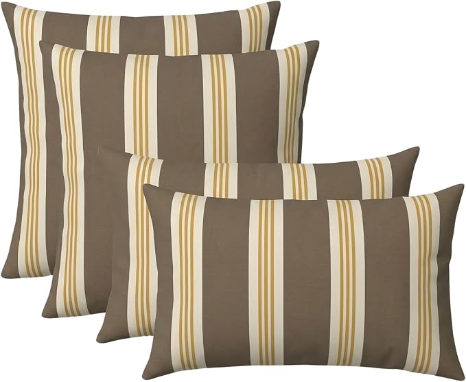 RSH DECOR: Outdura Lumbar & Square Pillows Set of 4 | 20" x 12" & 20" x 20" | Water and Fade-Resistant Fabric | Outdoor Throw Pillows for Patio Furniture | Made in USA (Tory Alloy)