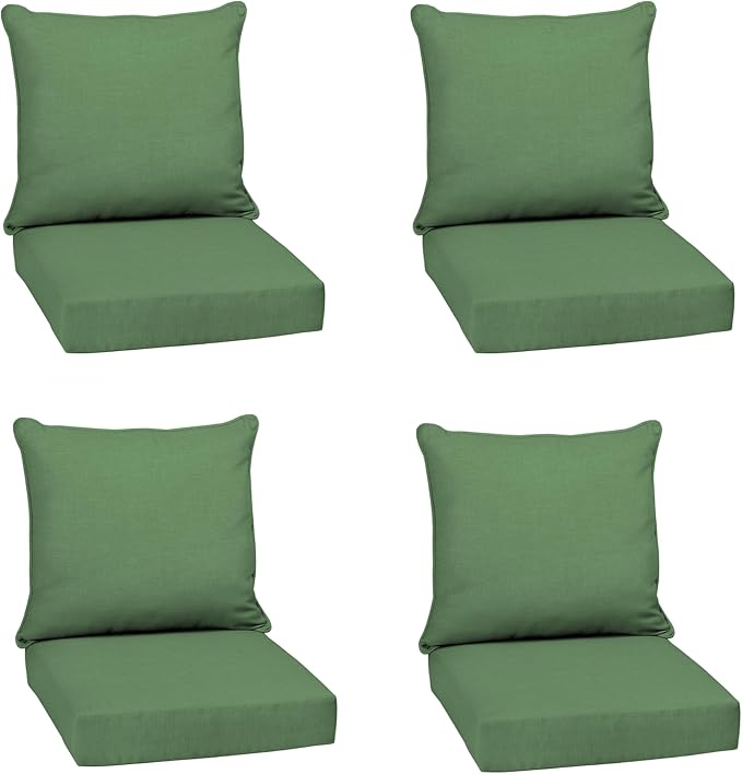 Arden Outdoor Deep Seat Cushion Set, 4-Pack, 24x24, Moss Green | Outdoor Sofa, Couch, Conversation Set, Weather-Proof, Rain-Proof, Fade Resistant for Chair, Mold and Mildew Resistant