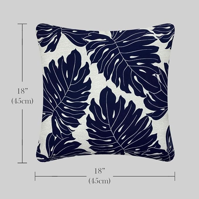 Pack of 2 Outdoor Waterproof Decorative Throw Pillow Covers for Patio Furniture, 18x18 Inch Square Fade Resistant Patio Garden Cushion Covers for Couch Bed Sofa, Leaves Navy