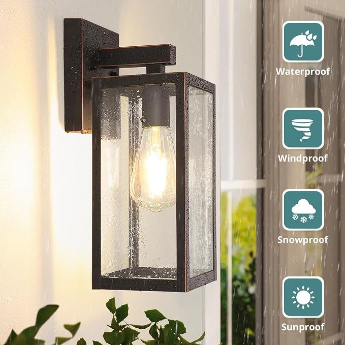 MAXvolador Outdoor Wall Lantern, Exterior Waterproof Wall Sconce Light Fixture, Oil Rubbed Bronze Anti-Rust Mount Light Glass, E26 Porch Patio Lighting | Porch Wall Sconce Oil Rubbed Bronze, Anti-Rust, E26 Socket, Clear Glass, Outside Wall Mount Light,...