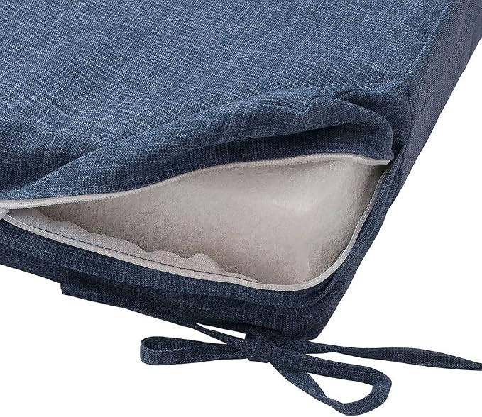 Magpie Fabrics Indoor Outdoor Cushion Cover Replacement 2 Pack, NO Insert! Water Repellent Slipcover with Ties Decor for Patio Garden Chair Sofa Bench Wicker(Blue Navy Textured, 24x22x4 Inch)