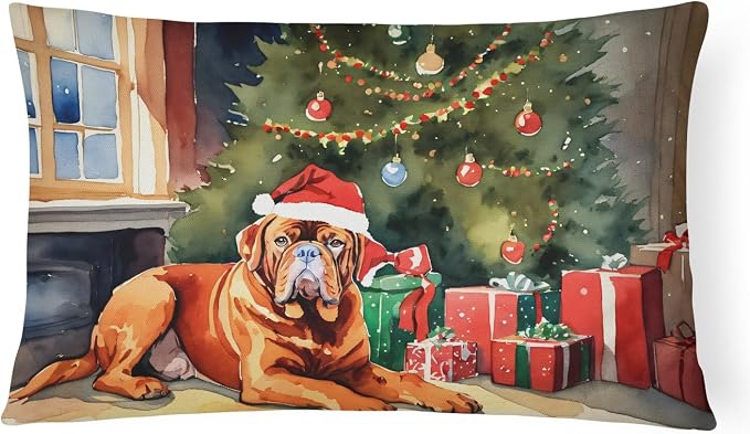 Caroline's Treasures DAC2648PW1216 Dogue de Bordeaux Cozy Christmas Throw Pillow Machine Washable, Indoor Outdoor Decorative Pillow for Couch, Bed or Patio, 12HX16W