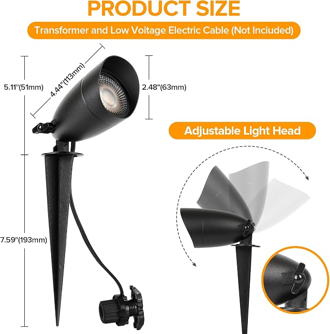 LUTEC 12V Low Voltage Landscape Lighting, Die-cast Aluminum Spot Lights with Connectors, IP65 Waterproof Outdoor Landscape Spotlights, 5W 550LM Warm White 3000K for Tree Garden Yard Pathway, 4 Pack