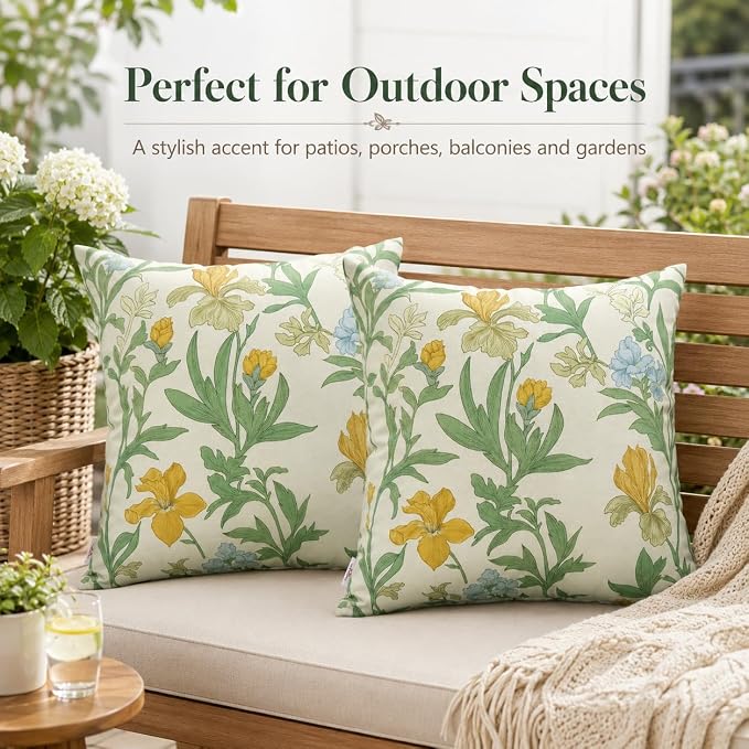 Outdoor Throw Pillows 18×18 Inch Pack of 2 Waterproof Decorative Patio Pillows with Inserts, Square Pillows for Garden Couch Sofa and Patio Furniture