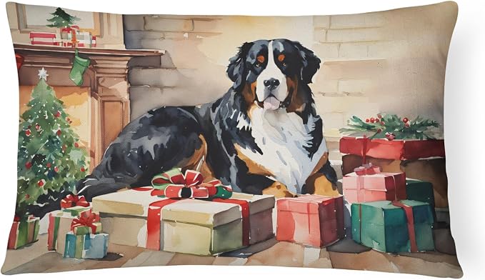 Caroline's Treasures DAC2610PW1216 Bernese Mountain Dog Cozy Christmas Throw Pillow Machine Washable, Indoor Outdoor Decorative Pillow for Couch, Bed or Patio, 12HX16W