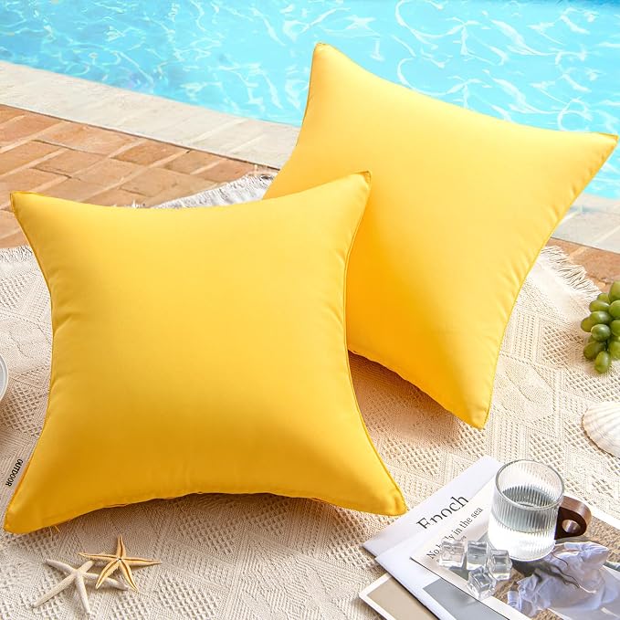 MIULEE Decorative Outdoor Waterproof Pillow Covers 20x20 Yellow | Decorative Patio Furniture,Pack of 2,Accent Square Soild Throw Pillow Covers,Summer Garden Tent Couch Sofa
