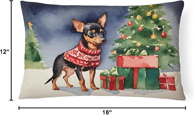 Caroline's Treasures DAC2706PW1216 Miniature Pinscher Cozy Christmas Throw Pillow Machine Washable, Indoor Outdoor Decorative Pillow for Couch, Bed or Patio, 12HX16W