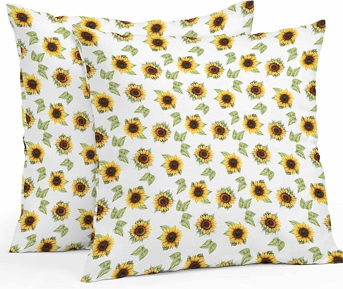 Sunflower Waterproof Outdoor Pillow Covers Set of 2 Home Decor, Yellow Green Botanical Farm Plant Leaves Pillowcase Patio Pillow Covers for Couch Bench Furniture Garden 16x16in
