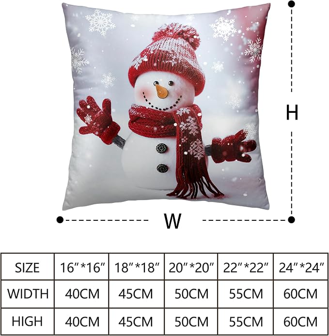 Christmas Winter Holiday Throw Pillow Covers Snowman Pillow Covers 18X18 Set of 2 Red Snowman with Snowflake Cushion Case for Couch Living Room Bedroom Sofa