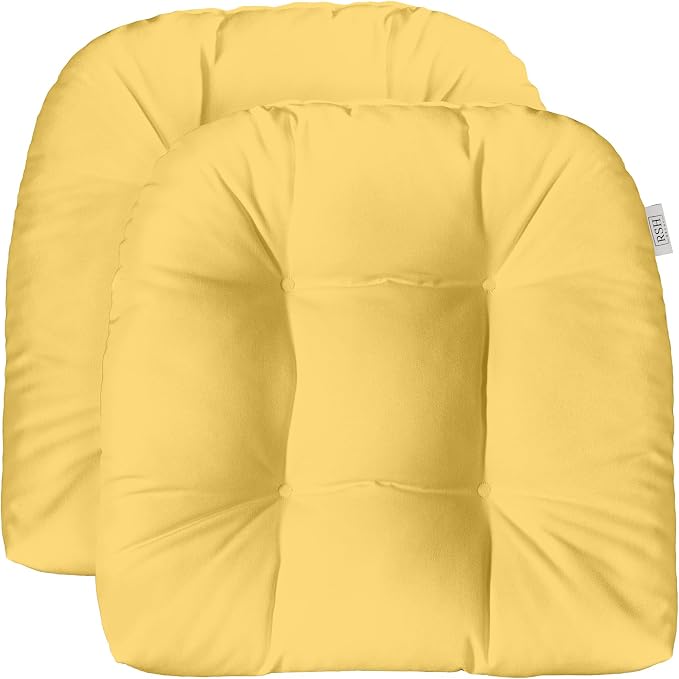 RSH DECOR: Sunbrella Tufted Wicker U-Shape Cushions Set of 2 | 19” x 19” | Water and Fade-Resistant Performance Fabric | Outdoor Seat Cushions for Patio Furniture | Canvas Buttercup Yellow