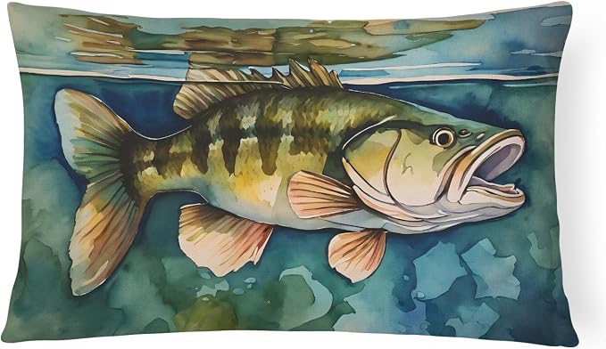 Caroline's Treasures DAC2828PW1216 Smallmouth Bass Throw Pillow Machine Washable, Indoor Outdoor Decorative Pillow for Couch, Bed or Patio, 12HX16W