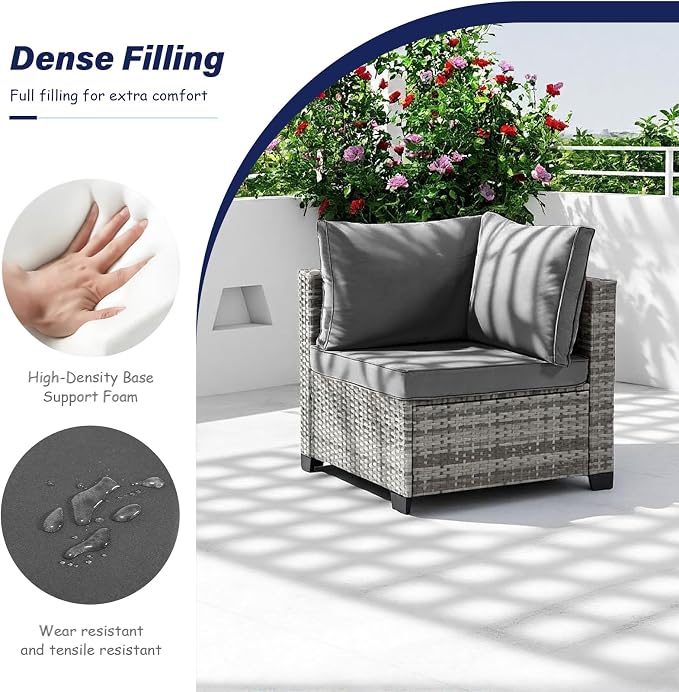 5-Piece Outdoor Patio Furniture Set, PE Rattan Weaving Sofa with Light Grey Cushions and Steel Frame, Coffe Table Included, Outdoor Conversation Set Grey