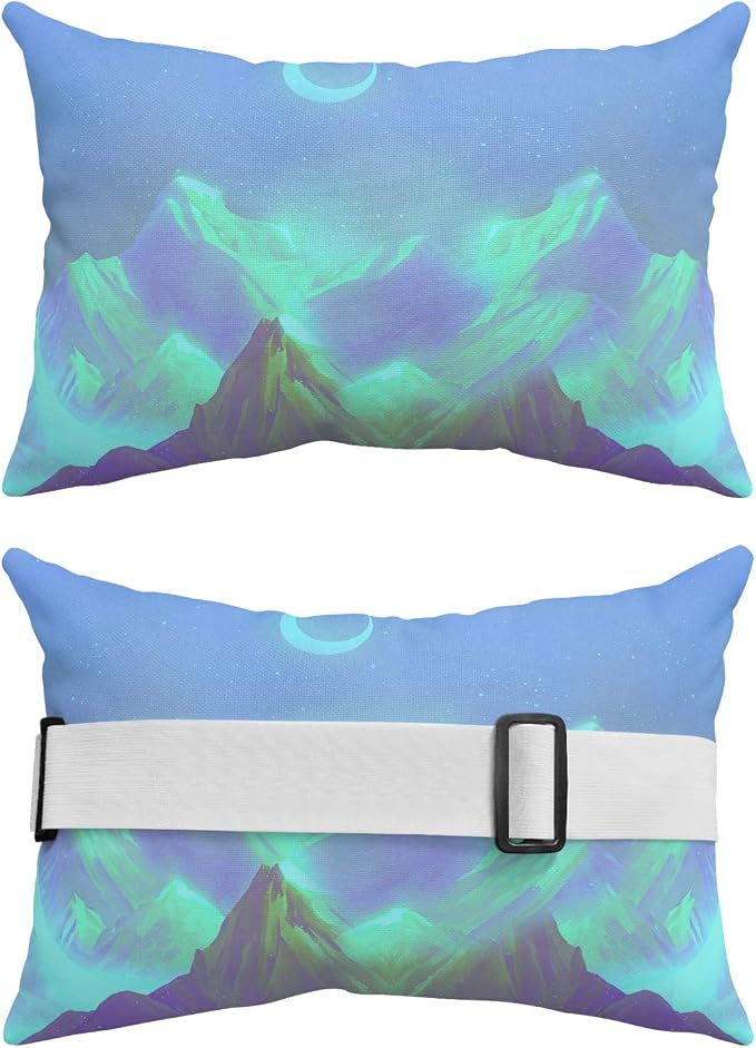 Outdoor Pillows Covers with Inserts Mountain Moon Dreamy Starry Sky Waterproof Recliner Pillow with Adjustable Strap Throw Pillows for Patio Furniture Pool Lounge Chair, 11x16 inch, 2PCS