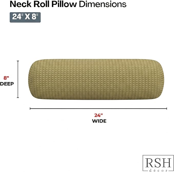 RSH DECOR: Neck Roll Jumbo Bolster Pillows Set of 2 | 24” x 8" | All-Weather Spun Fabric | Water and Fade-Resistant | Outdoor Support Pillows for Patio Furniture | Made in USA (Future Mineral)