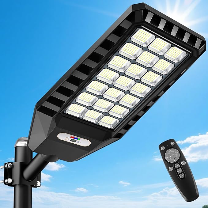 Solar Street Light Outdoor Waterproof, 23” Large Solar Light with Motion Sensor, 6500K Dusk to Dawn Security LED Flood Light, Commercial Outdoor Lighting Heavy Duty for Parking Lot Yard Driveway Farm