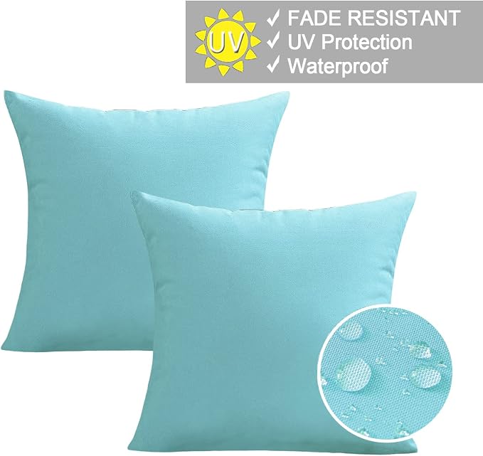 VAKADO Outdoor Waterproof Throw Pillow Covers 26X26 Set of 2 Decorative Aqua Patio Furniture Turquoise Cushion Cases Outside Decor for Couch Garden Bench Porch