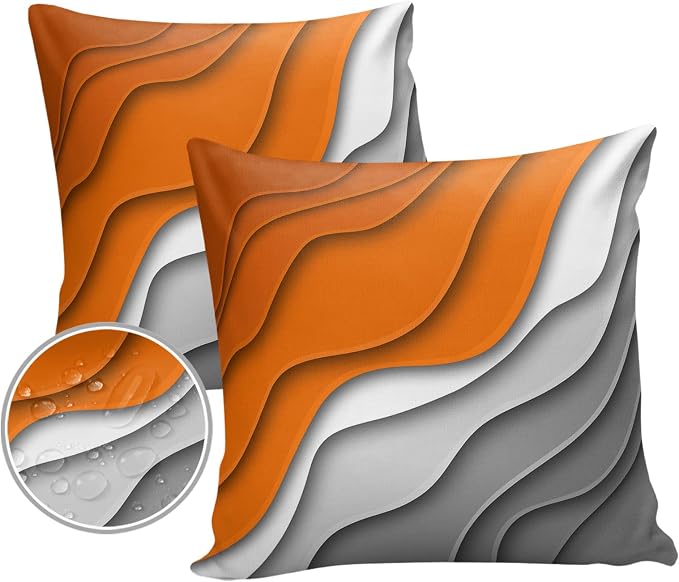 Outdoor Pillows 26x26 Waterproof Outdoor Pillow Covers Orange Gray Ombre Polyester Throw Pillow Covers Garden Cushion Decorative Case for Patio Couch Decoration Set of 2 Gradual Texture