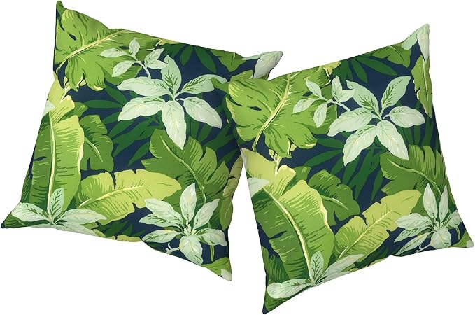 Outdoor Pillows with Insert 16x16 Inch, Waterproof Throw Pillow for Patio Furniture, Decorative Back Cushion for Garden Home Sofa Office Chair, Set of 2, Jungle Leaves