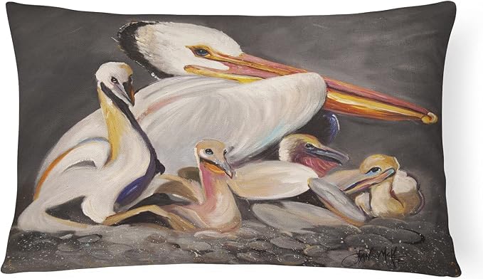 Caroline's Treasures JMK1026PW1216 White Pelicans Canvas Fabric Decorative Pillow Machine Washable, Indoor Outdoor Decorative Pillow for Couch, Bed or Patio, 12HX16W
