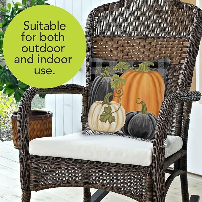 Briarwood Lane Indoor/Outdoor Pillow 17x17 Checkered Pumpkins Fall Decorative for Fall Pillow