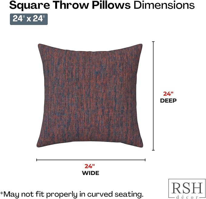 RSH DECOR: Sunbrella Square Throw Pillows Set of 4 | 24" x 24" | Water and Fade-Resistant Performance Fabric | Outdoor Pillow Covers with Down-Alternative Inserts | Made in USA (Platform Horizon)