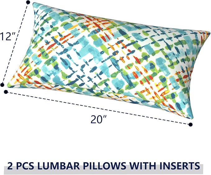 Outdoor Lumbar Pillows 12x20 inch, Rectangle Throw Pillows with Inserts, Decorative Lumbar Cushions for Patio Furniture Garden Couch Home Sofa Office Chair, Pack of 2,Acapa Opal Geometric