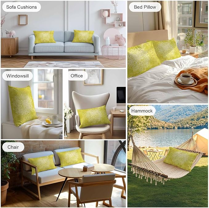 Vandarllin Outdoor Throw Pillows Covers 20x12 inch Set of 2 Waterproof Yellow Boho Floral Decorative Zippered Cushion Covers for Patio Furniture, Bohemian Flower Lumbar Pillowcases