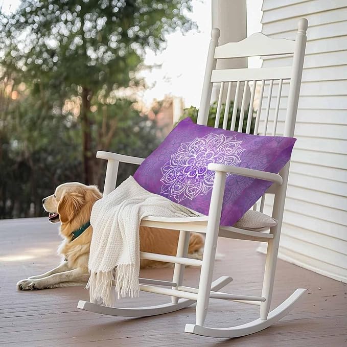Vandarllin Outdoor Throw Pillows Covers 20x12 inch Set of 2 Waterproof Purple Boho Floral Decorative Zippered Cushion Covers for Patio Furniture, Bohemian Flower Lumbar Pillowcases