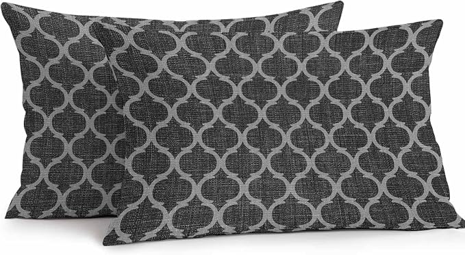 Black Morocco Outdoor Pillow Covers 20x12 Inch Lumbar Pillow Covers Set of 2 Waterproof Decorative Throw Pillow Cases Boho Vintage Quatrefoil Geometric Plaid Cushion Covers for Patio Furniture Garden