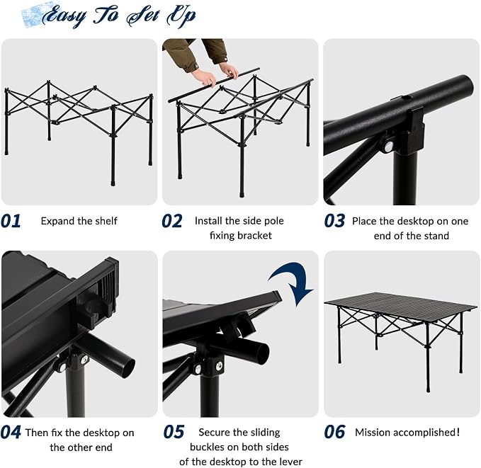 Camping Table Folding Portable Camp Table with 4 Chairs, Folding Picnic Table with Carry Bag Indoor Outdoor for Camping, Beach, Patio, RV, Backyard BBQ, Sturdy, Stable, Easy to Carry, Black
