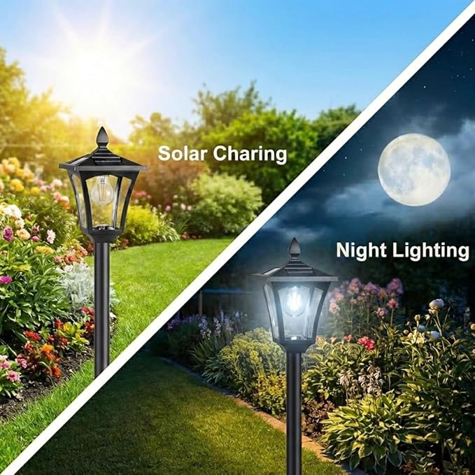 Benany 76" Solar Lamp Post Lights with Planter, Glass & Metal Street Light Outdoor Waterproof, 60 Lumens Dusk to Dawn Solar Pole Light for Garden, Yard, Driveway, Porch, Patio, Cool White