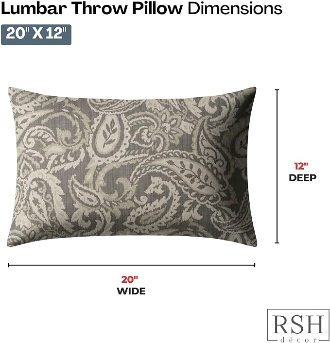 RSH DECOR: Lumbar Throw Pillows Set of 4 | 20" x 12" | Water and Fade-Resistant Performance Fabric | Outdoor Pillow Covers with Down-Alternative Inserts | Made in USA (Ayideal Fossil)