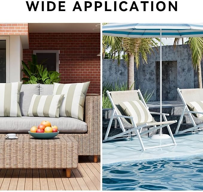 Western Home Pack of 2 Outdoor Waterproof Striped Throw Pillow Covers Beige Grey Decorative Pillowcases Garden Modern Cushion Cases for Patio Tent Balcony Couch Sofa 12x20 Inch | 12x20, Beige Grey,Garden Cushion Covers, Farmhouse Pillowcases for Couch ...