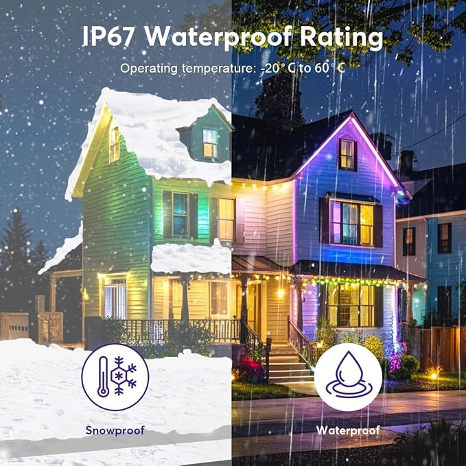 RaThun Permanent Outdoor Lights, 200ft Smart RGB+IC LED Lights Outside with 16 Million DIY Colors, IP67 Waterproof Eternity Eaves Lighting for Christmas Halloween Holiday Daily Decorations