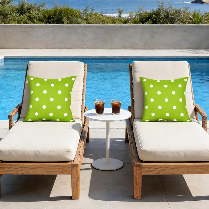 Eternal Beauty 20X20'' Set of 2 Outdoor Decorative Pillow Covers Waterproof Outdoor Pillow Covers for Spring Summer Patio Throw Pillows, 20X20 inches, Green Polka Dot