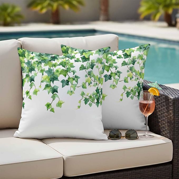 Outdoor Pillow Covers Set of 2, Green Leaf Vine Decorative Throw Pillow Covers 16X16IN, Country Leave Throw Pillows Protector Cushion Case for Patio,Couch,Sofa,Garden