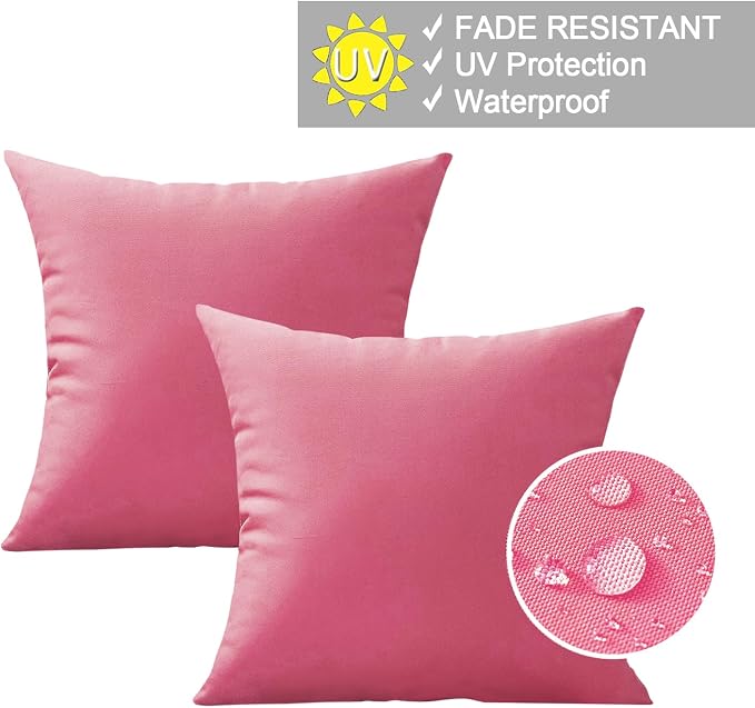VAKADO Outdoor Waterproof Throw Pillow Covers 22X22 Set of 2 Decorative Hot Pink Patio Furniture Cushion Cases Outside Decor for Couch Garden Bench Porch