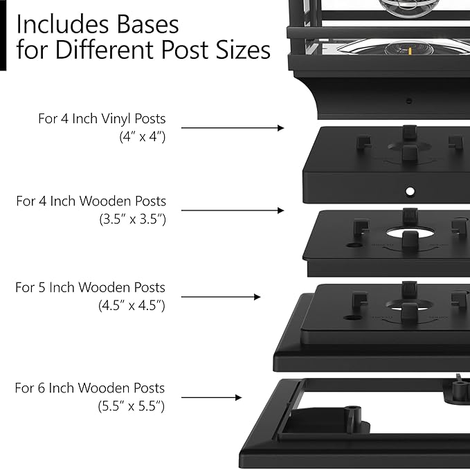 Davinci Edison Solar Outdoor Post Cap Lights, 4x4 5x5 6x6, Metal&Glass, 2PK | Slate Black, fence/deck/garden/patio posts, diecast aluminum & glass, bright 30lm warm white LED, auto-on, 8h, cordless, IP44