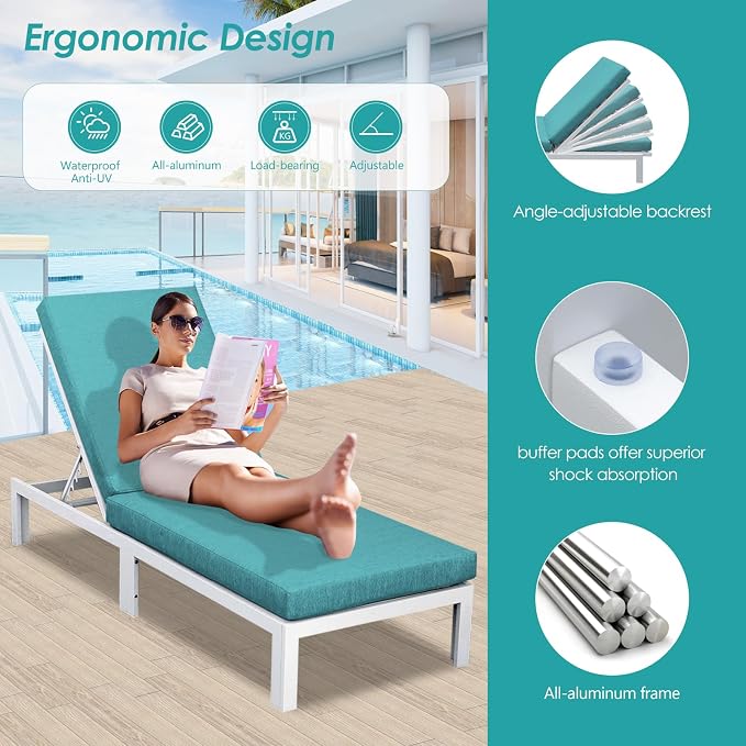 RADIATA 6 Seater Extra Large Modern Aluminum Outdoor Sofa with Lay Out Chair & Fire Pit Table, 500 lbs Durable Sectional Set for Heavy People, All Weather Comfy Patio Furniture Set for Backyard, Teal