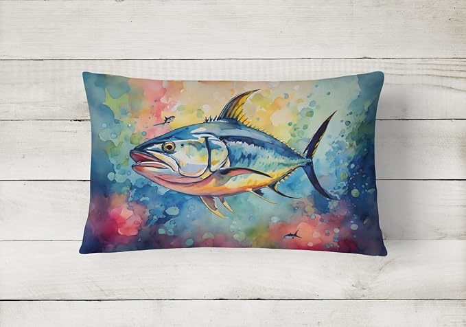 Caroline's Treasures DAC2843PW1216 Yellowfin Tuna Throw Pillow Machine Washable, Indoor Outdoor Decorative Pillow for Couch, Bed or Patio, 12HX16W