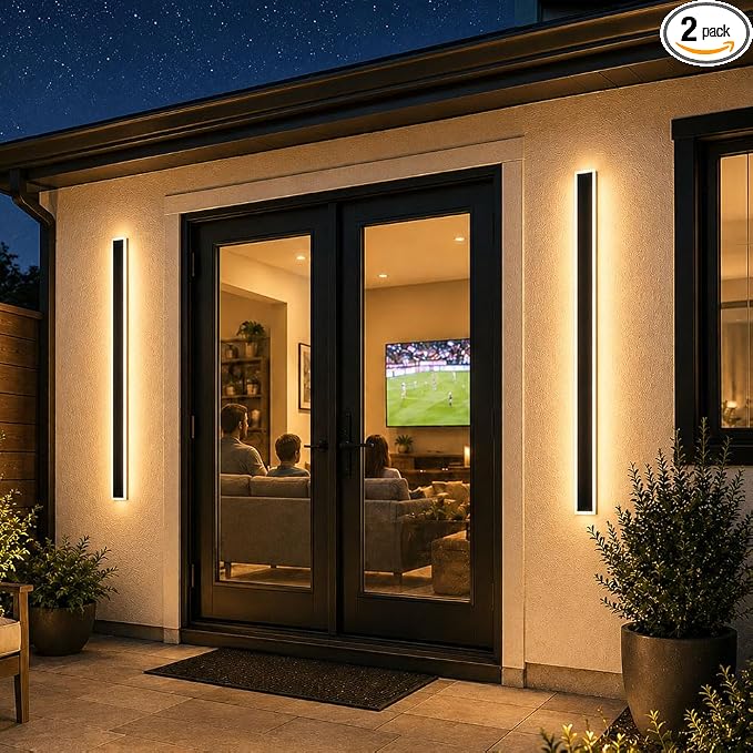 39.3" Outdoor Wall Lights, 2-Pack Remote Dimmable Sconces | Adjust 3000K–6000K lighting by remote for a modern garage, patio, porch or front door upgrade